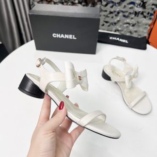 Chanel Spring/Summer Dancing Shoes Collection White Sandals with Bowknot Heel Height 3.5cm