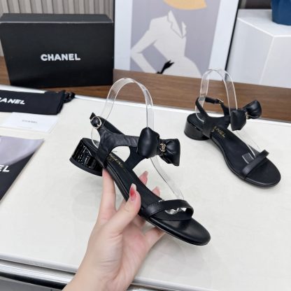 Chanel Spring/Summer Dancing Shoes Collection Black Bowknot Sandals Heel Height 3.5cm