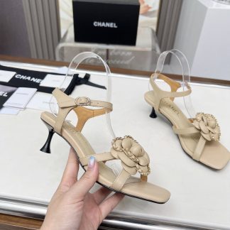 Chanel Spring/Summer Dancing Shoes Collection Apricot Retro Custom Flower Stiletto Sandals Heel Height 5cm