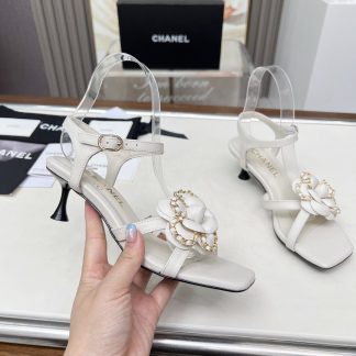 Chanel Spring/Summer Dancing Shoes Series White Retro Custom Flower Stiletto Sandals Heel Height 5cm