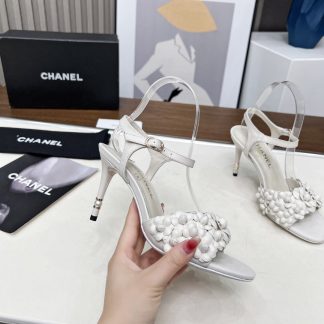 Chanel Spring and Summer Dance Shoes Series New White Stiletto Custom Flower Sandals Heel Height 8.5cm