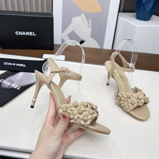 Chanel Spring and Summer Dance Shoes Series New Apricot Stiletto Custom Flower Sandals Heel Height 8.5cm