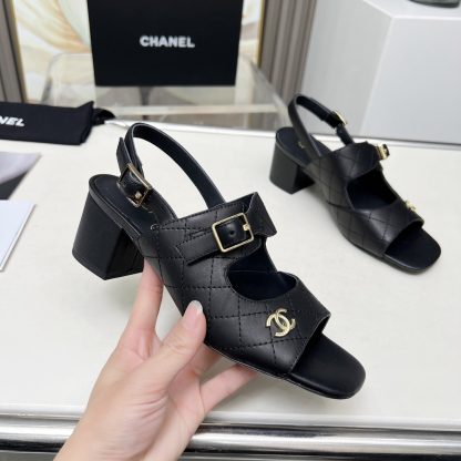 Chanel Spring and Summer Dance Shoes Series New Black Chunky Heel Sandals Heel Height 5cm
