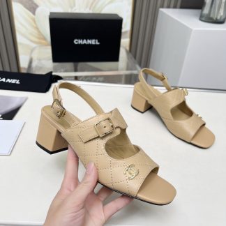 Chanel Spring and Summer Dance Shoes Series New Apricot Chunky Heel Sandals Heel Height 5cm