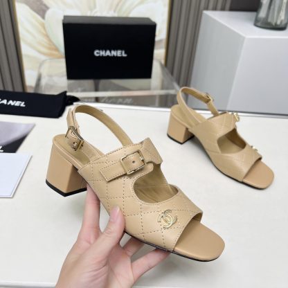 Chanel Spring and Summer Dance Shoes Series New Apricot Chunky Heel Sandals Heel Height 5cm