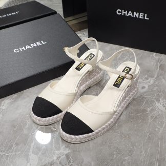 Chanel beige contrast color hemp rope wedge heel fashionable sandals heel height 7cm