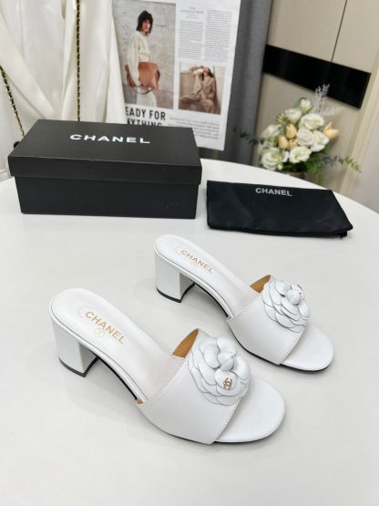 Chanel White Custom Printed Fabric Lambskin Sandals