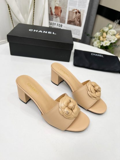 Chanel Apricot Custom Printed Fabric Lambskin Sandals