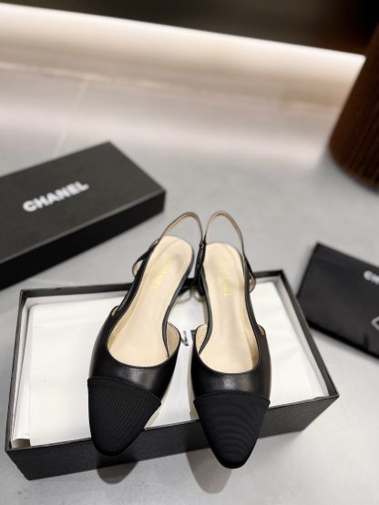 Chanel black pointed lambskin sandals