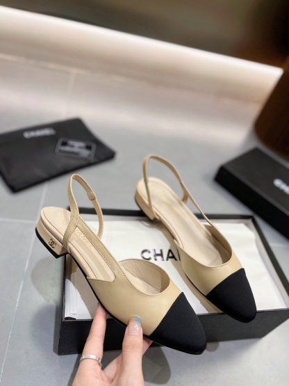 Chanel pointed lambskin apricot sandals