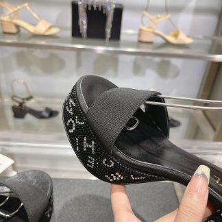 Chanel Early Spring Black Small Round Toe Color Brick Slim Sandals Heel Height 9cm