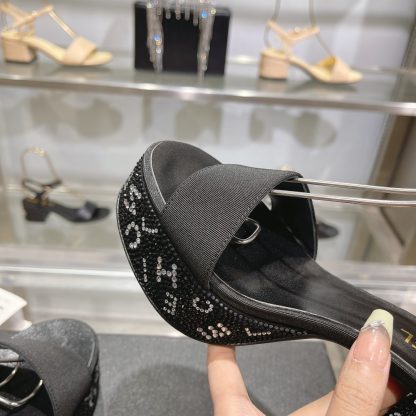 Chanel Early Spring Black Small Round Toe Color Brick Slim Sandals Heel Height 9cm