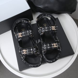 Chanel Temperament Denim Black and White Mixed Color Sandals