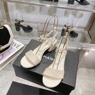 Chanel Early Spring Small Round Head White Flash Brick Sandals Heel Height 4.5cm