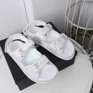 Chanel White Check Design Classic Velcro Sandals