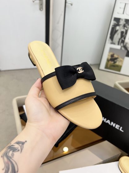 Chanel Spring and Summer Apricot Color with Cute Bow Flat Sandals