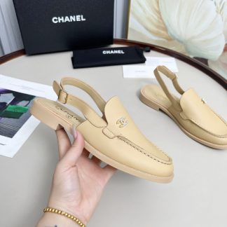 Chanel apricot spring and summer dancing shoes series retro style half-slip sandals heel height 2.5cm