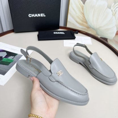 Chanel blue-grey spring-summer dancing shoes series retro style half-slip sandals with a heel height of 2.5cm
