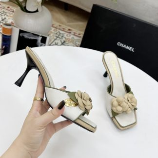 Chanel Spring and Summer Dancing Shoes Series White Small Square Head Camellia Stiletto Fashion Sandals