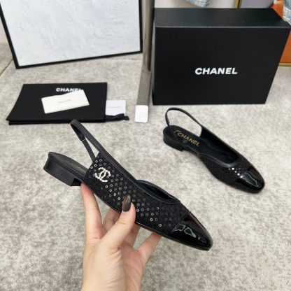 Chanel Spring and Summer Dancing Shoes Series New Products Cashmere Leather Sequin Black Retro Feeling Sandals