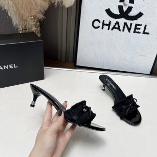 Chanel Spring and Summer Dance Shoes Series New Black Slimming Bow Stiletto Sandals