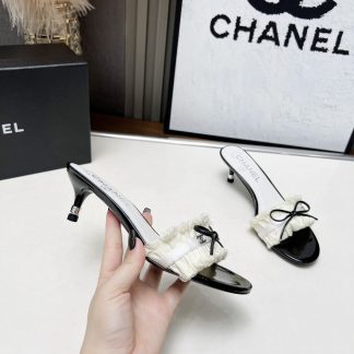 Chanel Spring and Summer Dance Shoes Series New Products White Slimming Bow Stiletto Sandals