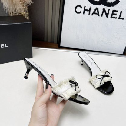 Chanel Spring and Summer Dance Shoes Series New Products White Slimming Bow Stiletto Sandals