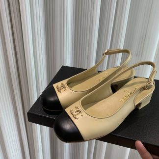 Chanel apricot spring and summer dancing shoes series new small round head slim retro sandals