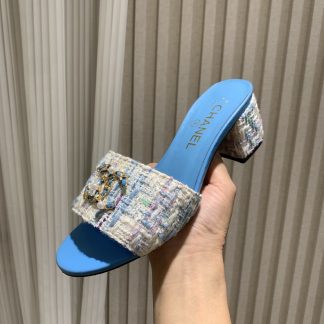 Chanel spring and summer new blue goddess elegant and durable thick heel sandals