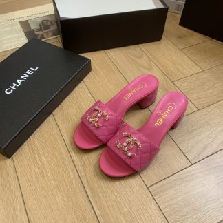 Chanel's new spring and summer deep pink characteristic ladylike temperament durable thick heel sandals heel height 4.5cm