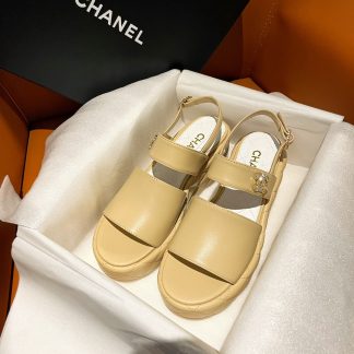 Chanel new bow high heel apricot sandals, heel height 7.5cm