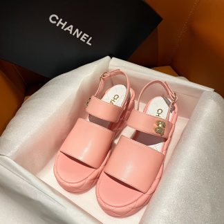 Chanel new bow high-heeled pink sandals, heel height 7.5cm