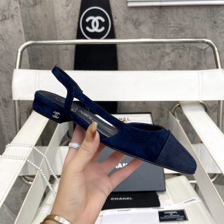 Chanel Fashion Classic Mixed Lambskin Dark Blue Flat Sandals