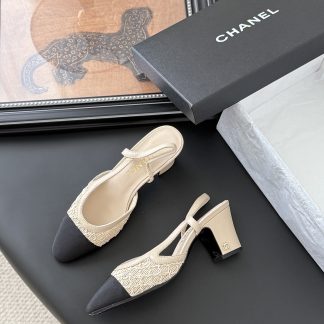 Chanel classic apricot comfortable block heel sandals