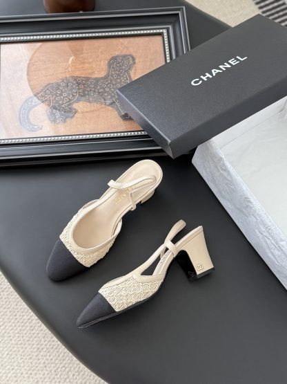 Chanel classic apricot comfortable block heel sandals