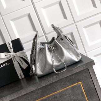 Chanel bag style hippie hobo shiny silver bag