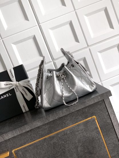 Chanel bag style hippie hobo shiny silver bag