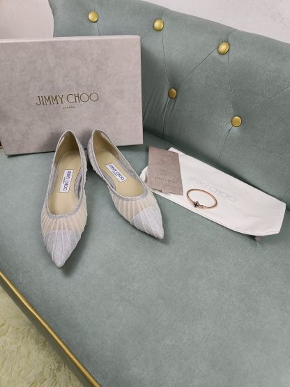 Jimmy Choo white mesh flats