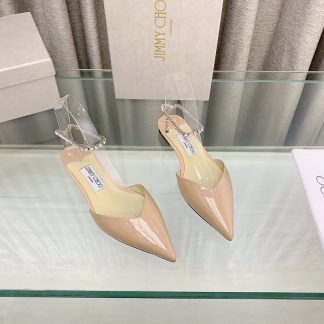 Jimmy Choo patent leather crystal chain flat shoes