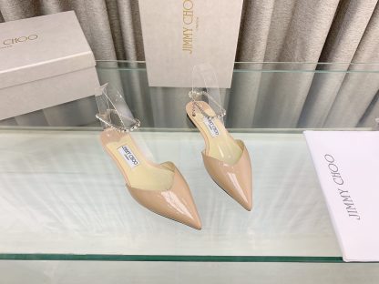 Jimmy Choo patent leather crystal chain flat shoes