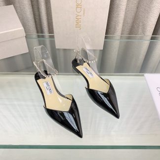 Jimmy Choo patent leather crystal chain flats