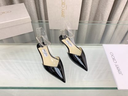 Jimmy Choo patent leather crystal chain flats