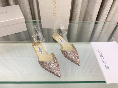 Jimmy Choo patent leather crystal chain flats