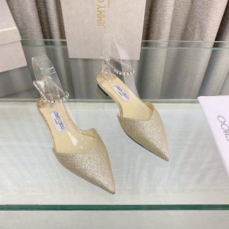 Jimmy Choo patent leather crystal chain flats