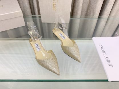 Jimmy Choo patent leather crystal chain flats