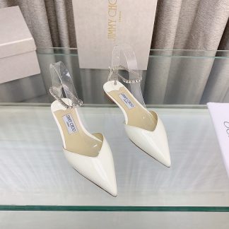 Jimmy Choo patent leather crystal chain flat shoes