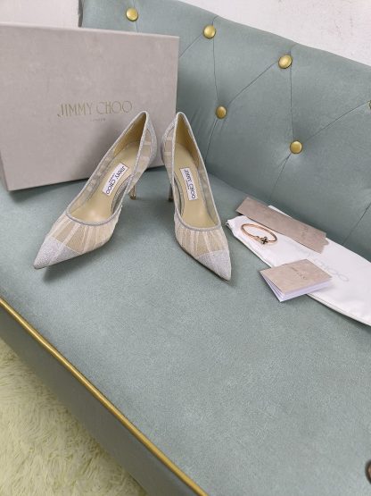 Jimmy Choo white mesh high heels