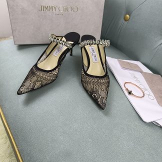 Jimmy Choo black mesh half-slip high heels