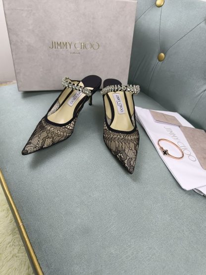Jimmy Choo black mesh half-slip high heels