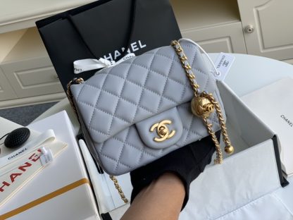 Chanel handbag with metal round ball chunky chain handle bag